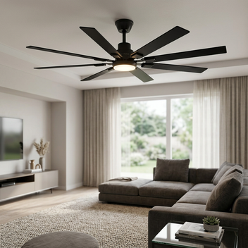 Garvee Modern 72" Ceiling Fan in Ultra-Quiet 6-Speed Reversible with Dimmable 3-Color LED Light, Remote & App Control and 8 Plywood Blades for Living Rooms, Bedrooms and Garages, Black