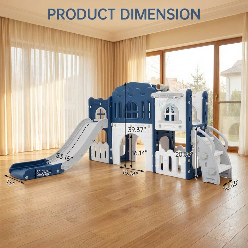 Garvee Toddler Indoor Playground - 8-in-1 Castle Slide Set with Tunnel, Basketball Hoop, and Soft Foam Climbing Blocks for Ages 1+