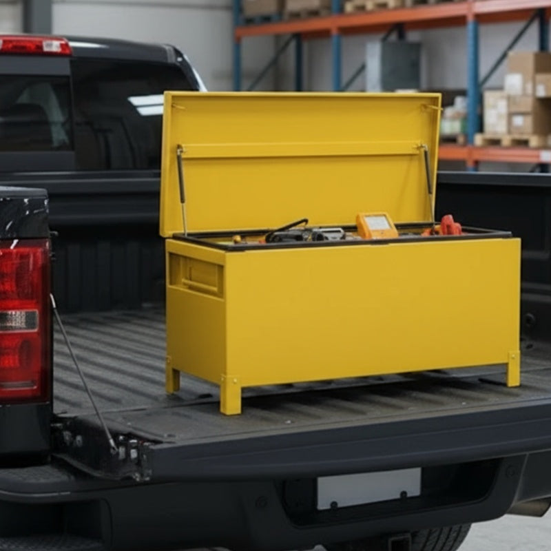 Garvee 60" × 24" × 22" Industrial Steel Truck Toolbox Lockable Recessed Handles Hydraulic Slow-Close Lid Forklift Ready Waterproof Heavy-Duty Storage for Pickup Beds & Trailers