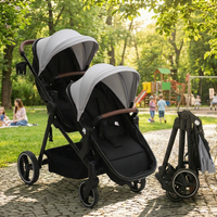 Garvee Foldable Double Baby Stroller in Multi-Position Reversible Design with Adjustable Backrest, Storage Basket and Canopy for Infant and Toddler, Light Grey