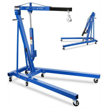Garvee 2 Ton Engine Hoist Cherry Picker - 4400 lbs Capacity, Foldable Steel Frame, Heavy-Duty Hydraulic Crane with 6 Casters for Truck Engines and Farm Use, Blue