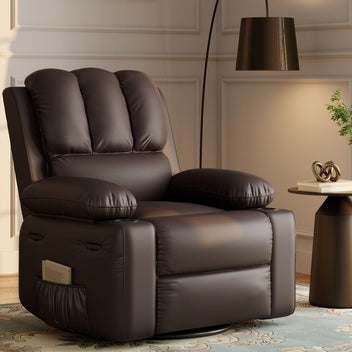 Garvee Oversized 27" Recliner Chairs with Heat and Massage, 360° Swivel Lazy Boy Recliner Chair for Adults, Manual Rocking Chair with Cup Holder for Living Rooms, Bedrooms and Nurseries, Coffee