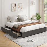 Garvee Platform Bed Frame, Fabric Upholstered with 4 Storage Drawers, No Box Spring Needed, Wooden Slats Support, Noise Free, Easy Assembly, Dark Grey(KING) - Dark Grey
