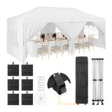 Garvee Upgraded 10x20ft Pop-Up Canopy Tent with 6 Removable Sidewalls - Heavy Duty Commercial Tent for Parties, Roller Bag, Sand Bags & Stakes, White - White