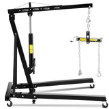 Garvee 2-Ton Folding Hydraulic Engine Hoist - Heavy-Duty Engine Crane with Leveler, Telescopic Boom, and 6 Casters for Garage, Workshop, and Warehouse, Black - Black