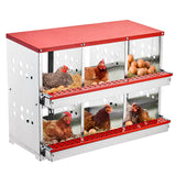 Garvee Nesting Boxes for Chickens, 6 Compartment Roll Out Away Chicken Nesting Boxes for Laying Eggs, Nesting Gift Boxes for Hens Duck Poultry, Metal Heavy Duty Chicken Coop with Perch - Red