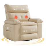 Garvee 22" Widen Rocker Swivel Recliner Chair, Lazy Boy for Adults, with Vibrating Massage and Heating, 1.5X Sponge Filling, Side Pocket, for Living Room, Bedroom, and Nursery - Beige