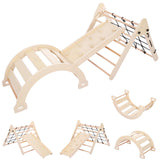 Garvee 3 in 1 Toddler Climbing Set, Jungle Gym for Toddlers - 3PCS Wooden Gym Playset with Triangle Folding Climbing Structure for Indoor Climbing and Sliding Fun - Wood Color
