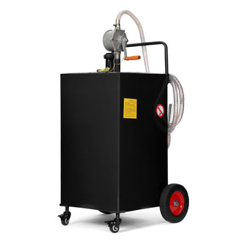 Garvee 40-Gallon Fuel Caddy - Portable Polyethylene Gasoline and Diesel Tank with Manual Rotary Pump, 360° Swivel Connector, 4 Wheels, and Side Hook for Cars and Boats, Black