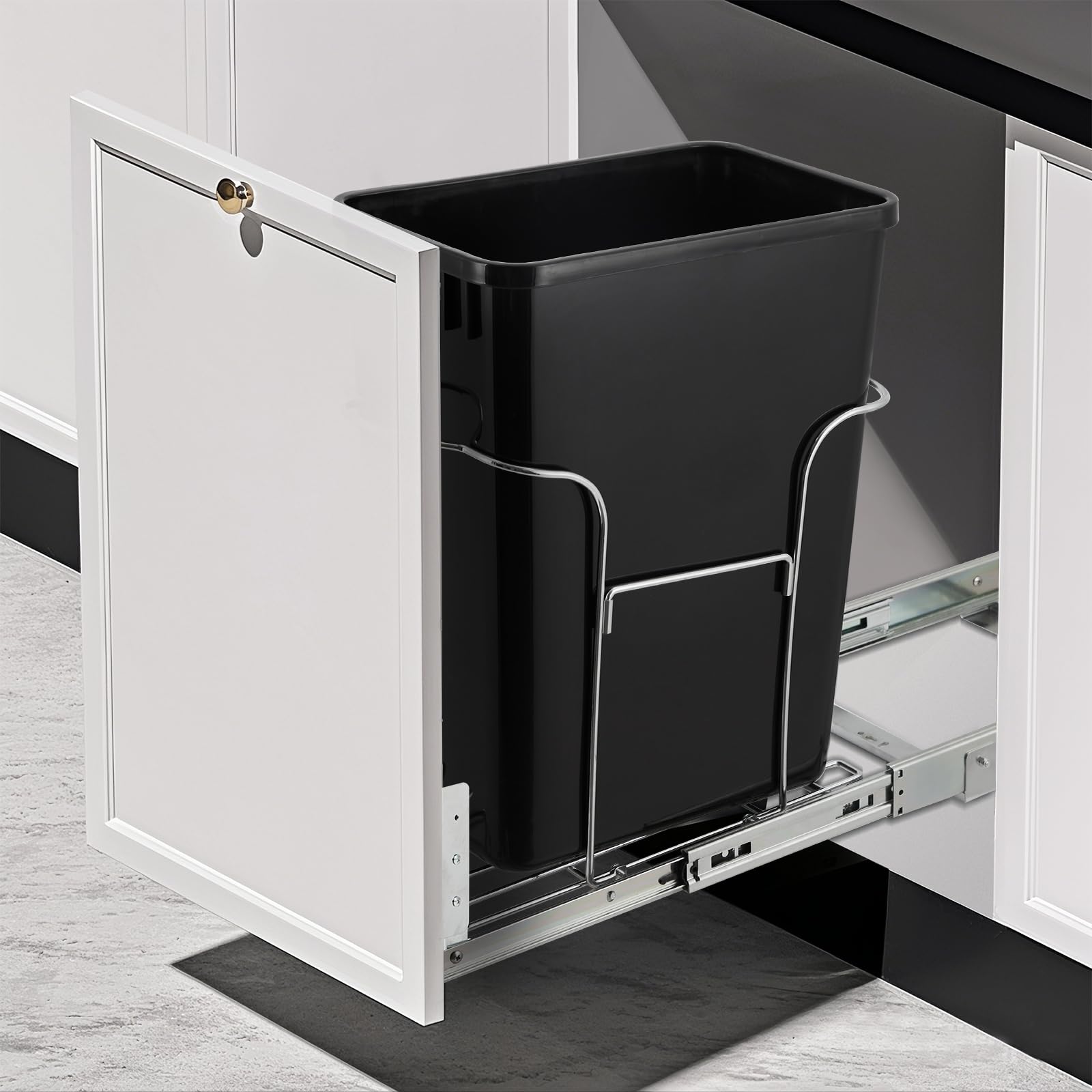 Garvee Pull Out Trash Can Under Cabinet, Stainless Steel Slide Out Garbage Can Shelf Under Sink, Adjustable Slide Out Shelf for Waste Can Under Kitchen Sink for 35L Trash Can, Trash Can Not Included