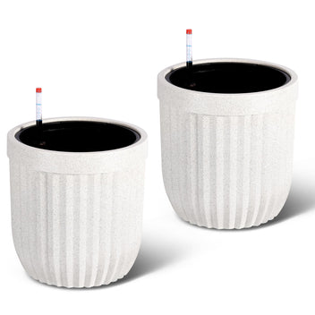 Garvee 14.5 Inch Tall Planters Set of 2 Flower Pots with a Water Level Monitor, Self Watering Insert and Hidden Wheels, Ideal for Living Room, Bedroom Office, Patio, Porch, Garden, White