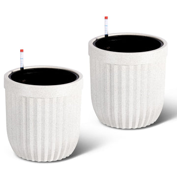 Garvee 14.5 Inch Tall Planters Set of 2 Flower Pots with a Water Level Monitor, Self Watering Insert and Hidden Wheels, Ideal for Living Room, Bedroom Office, Patio, Porch, Garden, White