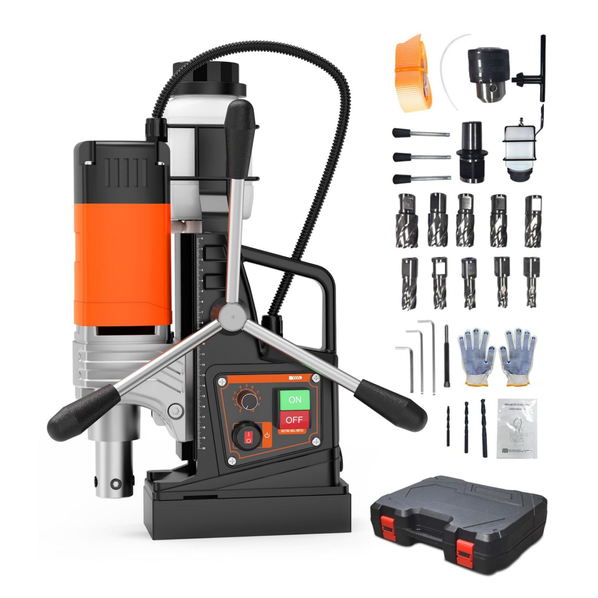 Garvee Mag Drill Press 1650W Portable Magnetic Drill 1.57" Boring Diameter 10-Speed 810 RPM with Drill Bits