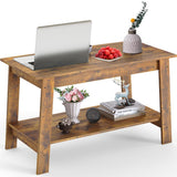 Garvee Coffee Table, 31.49'' Small Living Room Tables, 2-Tier Rustic Coffee Table for Living Room, Modern Farmhouse Style Rectangular Wood Table for Outdoors, Home Office, Bedroom, Apartment, Retro Brown - Retro Brown