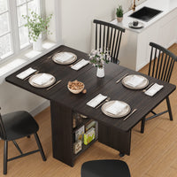 Garvee 51.1" Folding Dining Table, Drop Leaf Dining Table for 4, Foldable Kitchen Table with 2 Storage Shelf, 6 Wheels, Movable Space Saving Dining Tables for Small Spaces, Dark Walnut, Large