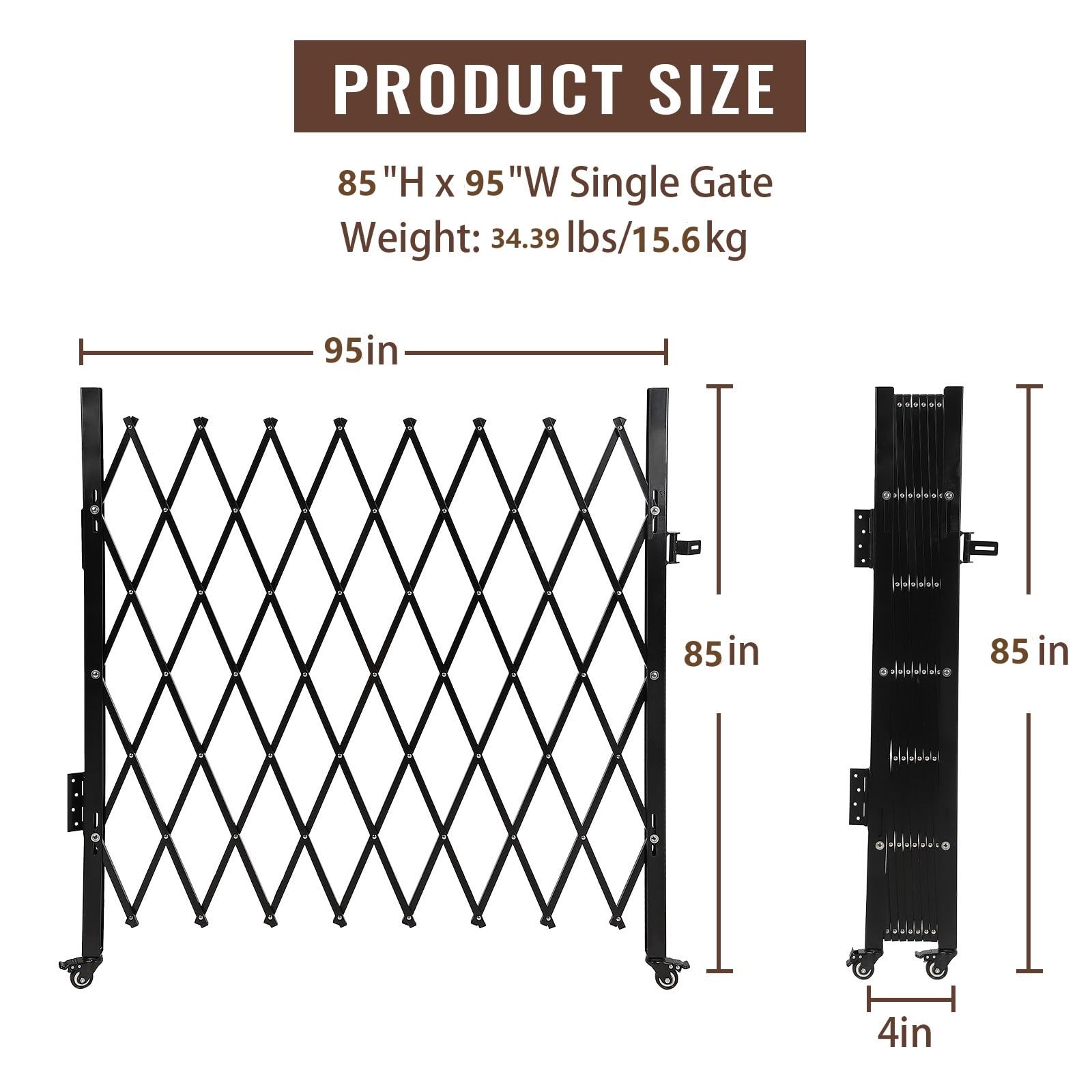 Garvee Single Folding Security Door - Steel Accordion Gate with 360° Rolling Wheel, Expandable Fence for Courtyards, Garages, Gardens