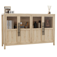Garvee Sideboard Buffet Cabinet with 4 Glass Doors, 55" Large Buffet Cabinet with Storage, Modern Farmhouse Storage Cabinet Table for Kitchen Dining Room, Living Room, Natural