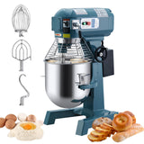Garvee 10QT Commercial Food Mixer, Professional Large Stand Mixer With 3-Speed Adjustable, Heavy Duty Electric Dough Mixer for Restaurant Industrial Grade, Steel Bowl, Dough Hooks - Blue