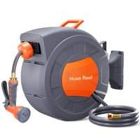 Garvee 1/2 in × 100 ft retractable garden hose reel with wall mount auto rewind