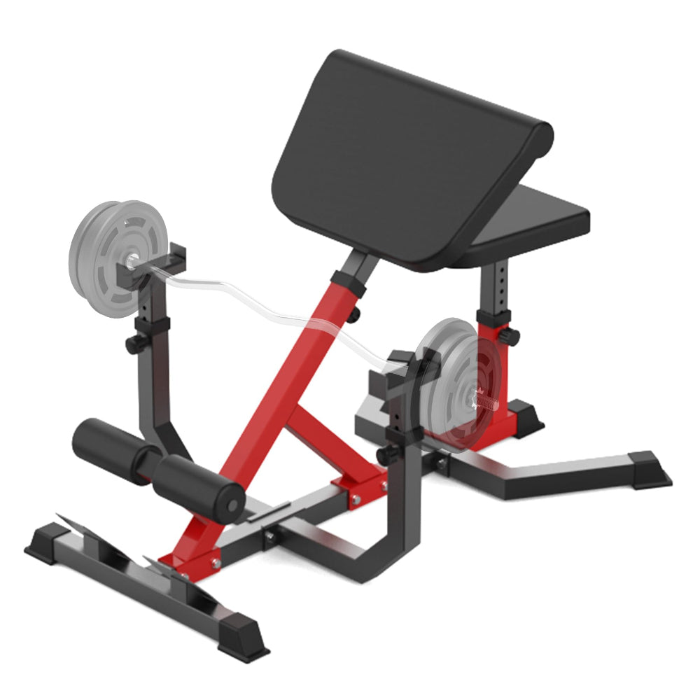 Garvee 2-In-1 Roman Chair & Preacher Curl Bench Multi-Function Heavy-Duty Hyperextension Bench for Home With Adjustable Height for Arms, Ab, Back, Glute & Leg Extension Exercise Equipment, Red
