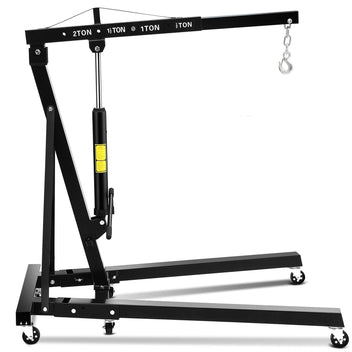 Garvee Engine Hoist, 2 Ton Hydraulic Crane, 4400LB Capacity, Collapsible Frame, 360° Swivel Casters, Adjustable Boom, for Garage Repair, Black