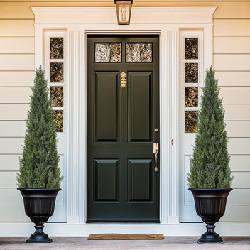 Garvee Artificial Cedar Topiary Trees for Home Decor, 4ft Fake Cypress Trees Potted Faux Evergreen Plants for Outdoor Indoor Front Porch Garden Set of 2