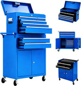 Garvee 8-Drawer Rolling Tool Chest 2-in-1 High Capacity Tool Storage with Locking System Wheels and Liners for Garage Workshop, Blue - Blue