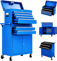 Garvee 8-Drawer Rolling Tool Chest 2-in-1 High Capacity Tool Storage with Locking System Wheels and Liners for Garage Workshop, Blue