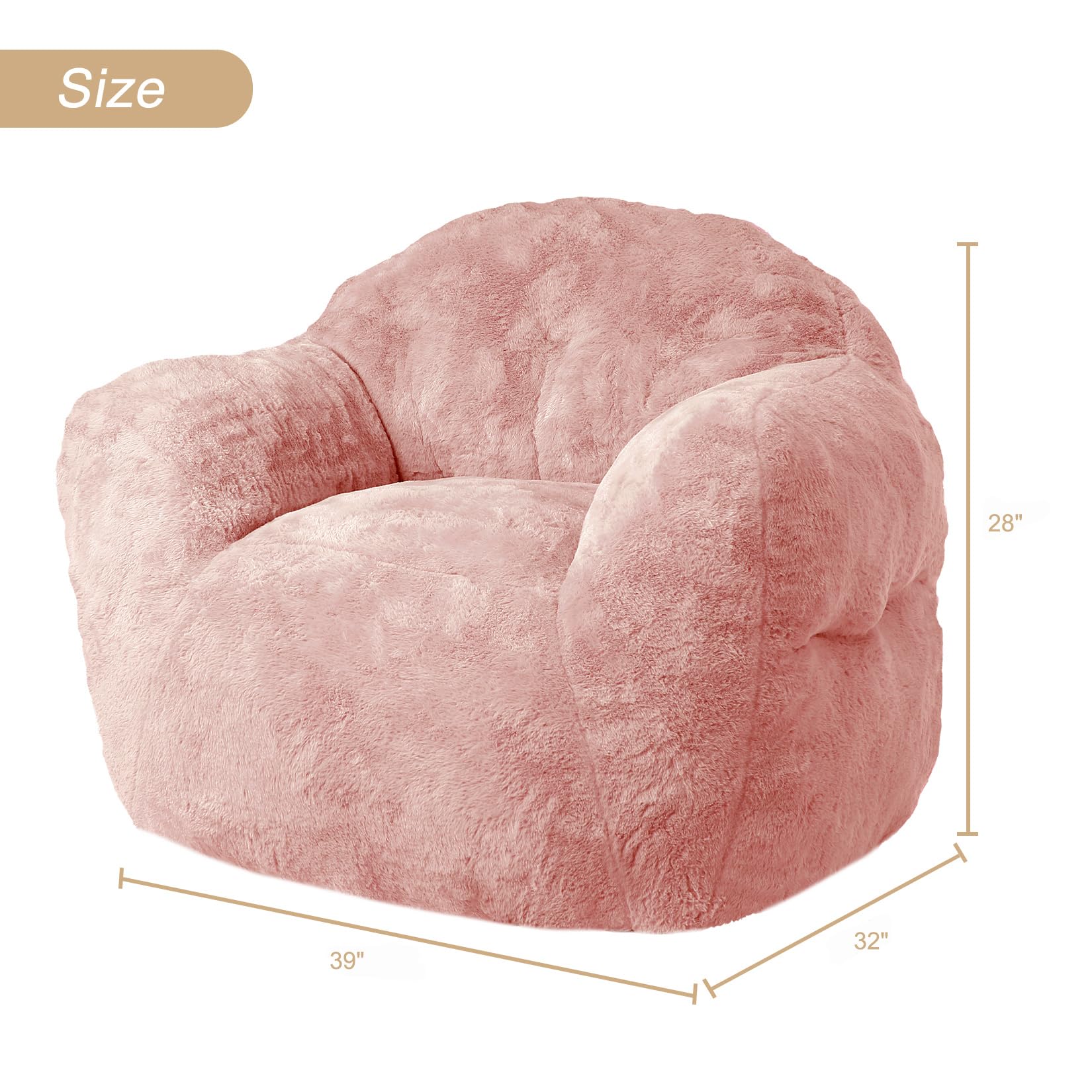 Garvee Bean Bag Chair, 39 in Bean Bag Couch for Adults Kids, Pink Bean Bag Chair Soft Beanbag Chair Foam Filled Lazy Floor Sofa Beanbag Sofa Chair with Armrests for Living Room, Pink