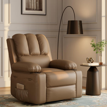 Garvee 22" Widen Rocker Swivel Recliner Chair, Lazy Boy Recliner for Adults, with 1.5X Sponge Filling, Side Pocket, and Cup Holder, for Living Room, Bedroom, and Nursery, Tan