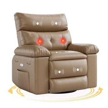 Garvee 27" Oversized Rocker Swivel Recliner Chair, Lazy Boy for Adults, with Vibrating Massage and Heating, 1.5x Sponge Filling, Side Pocket, and Cup Holder, for Living Room, Bedroom, and Nursery