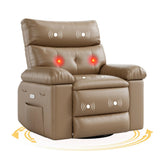 Garvee 27" Oversized Rocker Swivel Recliner Chair, Lazy Boy for Adults, with Vibrating Massage and Heating, 1.5x Sponge Filling, Side Pocket, and Cup Holder, for Living Room, Bedroom, and Nursery - Tan