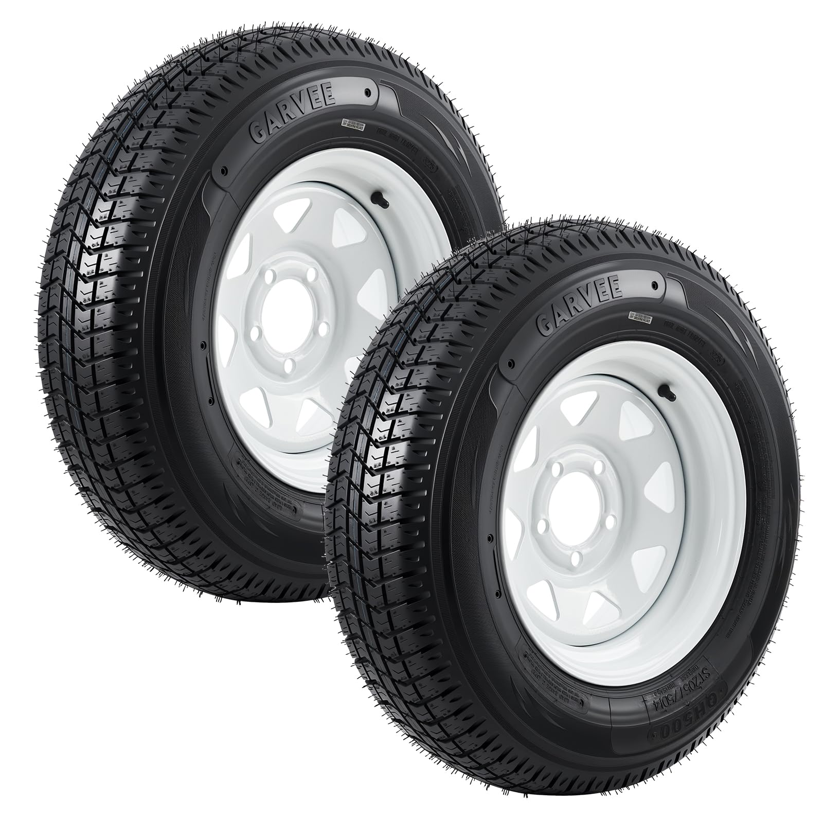 Garvee ST205/75D14 Trailer Tire and Wheel Assembly, Heavy-Duty Load Range C 6PR, 5 Lug White Modular Wheel, 14 Inch Tires for Utility and Boat Trailers, Set of 2