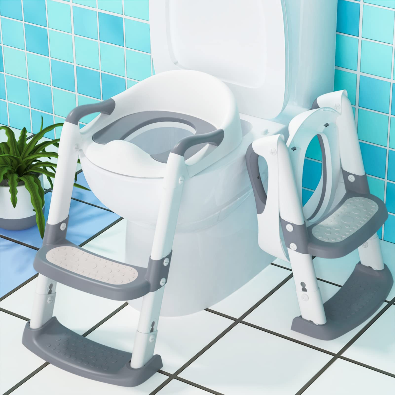 Garvee Potty Training Seat, Height Adjustable Toddler Toilet Seat for Kids Boys Girls, 2 in 1 Potty Training Toilet, Splash Guard Anti-Slip Pad Step Stool