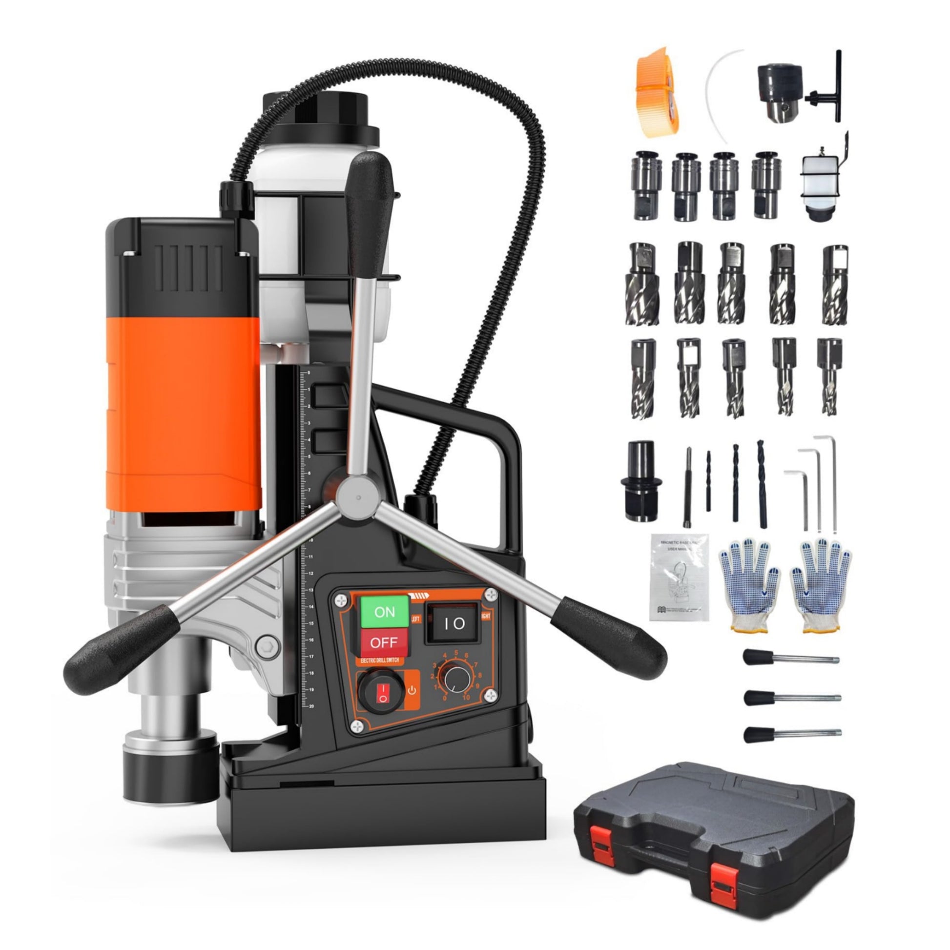Garvee Mag Drill Press 1850W 2" Boring Diameter Portable Magnetic Drill 810 RPM Variable Speed Reversible with Drill Bits Set