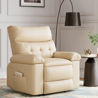 Garvee Oversized Manual Recliner, Breathable Leather Pushback Recliner Chair, Single Lazy Sofa Chair with Two Cup Holders and Side Pocket, Living Room Recliner, Beige