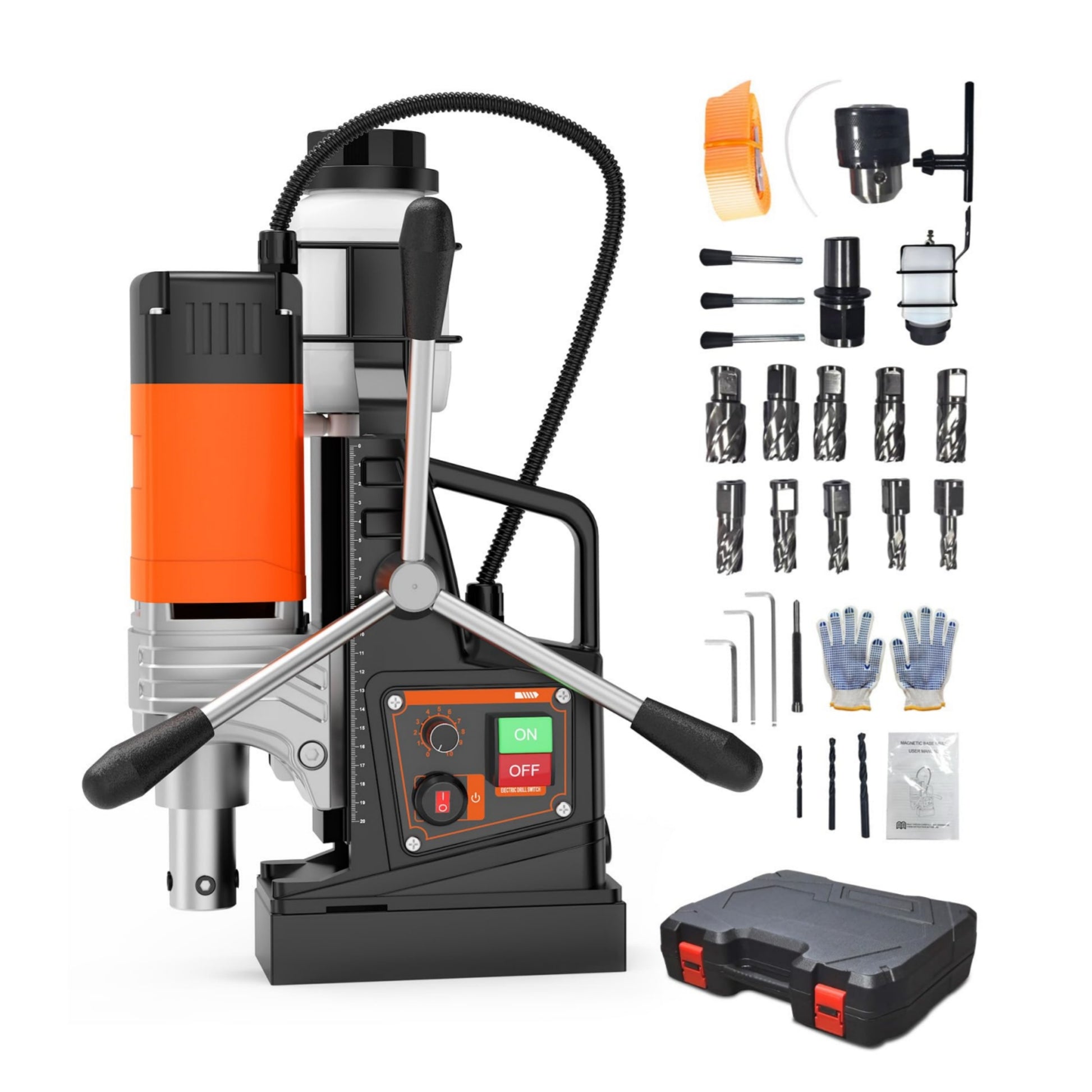 Garvee Mag Drill Press 1750W 2" Boring Diameter Portable Magnetic Drill 10-Speed Electric Drilling Machine with Drill Bits