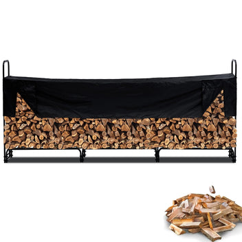 Garvee 12.5FT Heavy Duty Outdoor Firewood Rack with Waterproof 600D Oxford Cover, 1320 lbs Capacity 3/4 Cord Wood Log Holder for Patio Backyards, Black