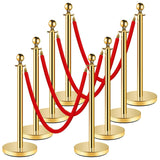 Garvee 8 Pcs Gold Stanchions Posts, Stainless Steel Stanchion with 6.6ft Red Velvet Rope, Crowd Control Barriers with Ball Top and Fillable Concrete Base for Party Supplies - Gold