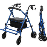 Garvee 2-in-1 Rollator Walker & Transport Wheelchair | 300lbs Capacity | Adjustable Height Mobility Aid for Seniors with Padded Seat & Foldable Footrest, Blue - Blue
