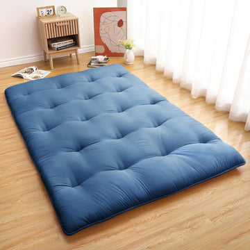 Garvee Futon Mattress, Japanese Floor Mattress Full Size Floor Mat for Sleeping Adult Size, Foldable Tatami Mattress Roll Up Floor Bed Mattress for House Guest Camping Dorm, Navy Blue