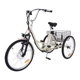 Garvee 24 Inch Adult Electric Tricycle Folding 7-Speed Electric Tricycle with Basket, 36V Detachable Battery, 250W Brushless Motor Suitable for Men and Women, Beige - Beige