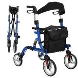 Garvee Rollator Walker for Seniors with Seat & Storage Bag, Shock Absorber, 10" & 8" All-Terrain Rubber Wheels, Lightweight Aluminum Foldable Walker with Backrest, Adjustable Height 34-40", Blue - Blue