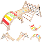 Garvee Toddler Indoor Gym Playset, 3 in 1 Wooden Climbing Toys, 3-Sided Wooden Triangle Climber with Climbing Net, Sliding Ramp & Board for Kids Boys Girls Indoor Gym Playset Gift, Home & Daycare - Multicolor
