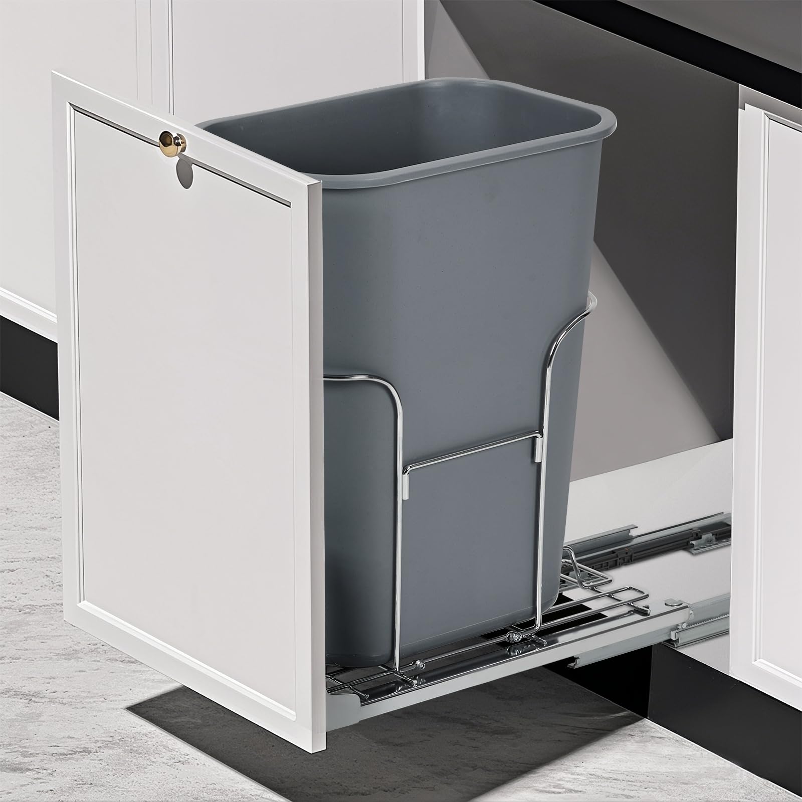 Garvee Pull Out Trash Can Under Cabinet, Stainless Steel Slide Out Garbage Can Shelf Under Sink, Adjustable Slide Out Shelf for Waste Can Under Kitchen Sink for 35L Trash Can, Trash Can Not Included