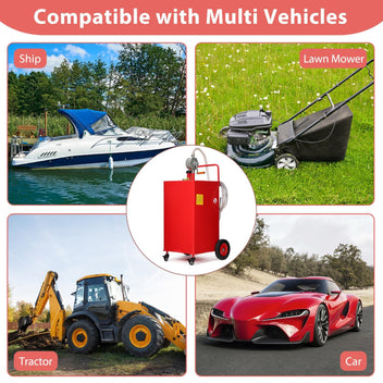 Garvee 40-Gallon Fuel Caddy - Portable Polyethylene Gasoline and Diesel Tank with Manual Rotary Pump, 360° Swivel Connector, 4 Wheels, and Side Hook for Cars and Boats, Red