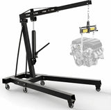 Garvee 2 Ton Engine Hoist 4400 Lbs Capacity Folding Hydraulic Heavy-Duty Carbon Steel 6 Casters with Brakes Adjustable Boom Garage Workshop - Black