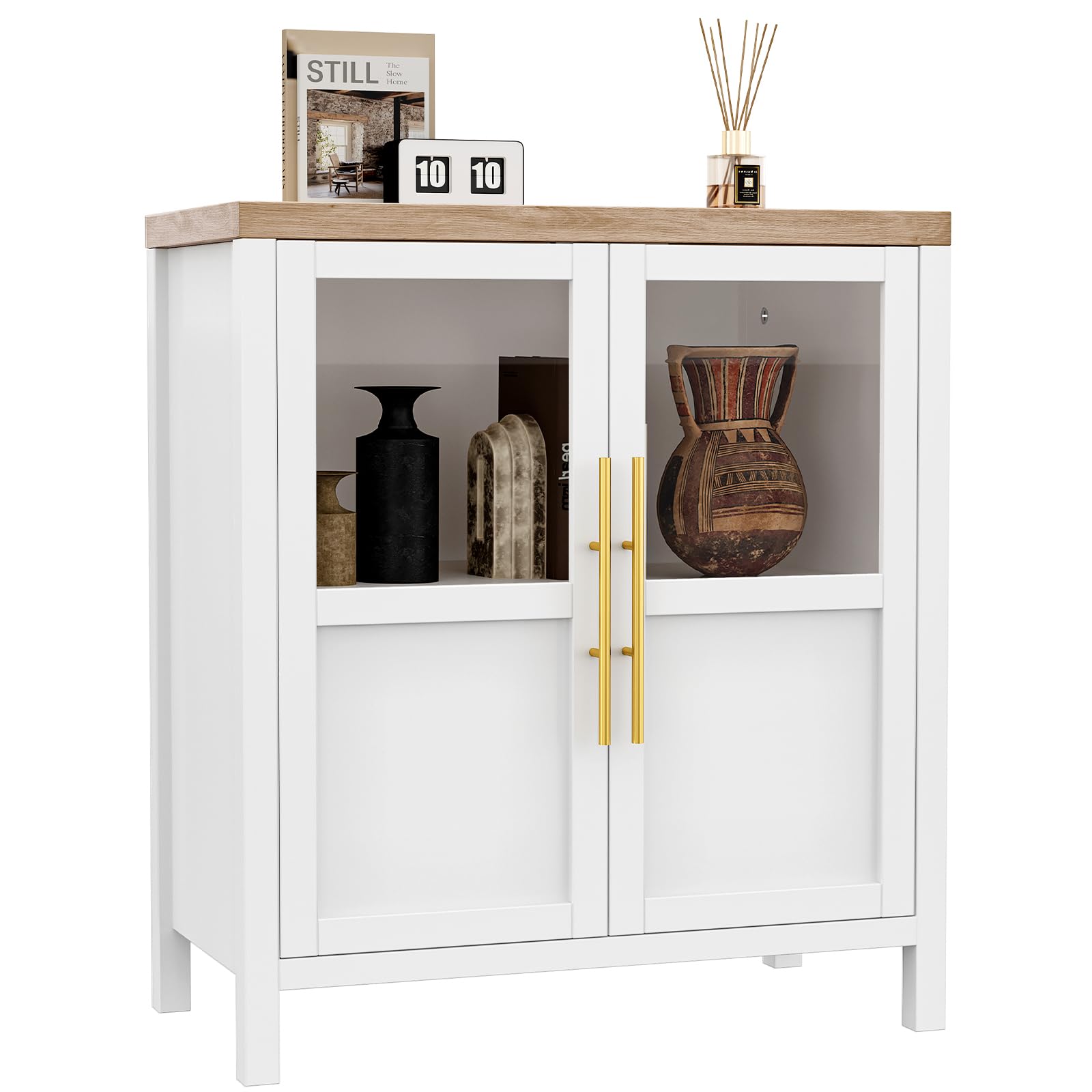 Garvee Sideboard Buffet Cabinet with 2 Glass Doors, 29" Large Buffet Cabinet with Storage, Modern Farmhouse Storage Cabinet Table for Kitchen Dining Room, Living Room (Glass with 2 Door, White)
