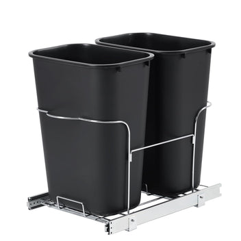 Garvee 2×25 QT Garbage Waste Recyling Bin with Full Extension Slides, Space-Saving Design, Eco-Friendly Waste Management, Multi-Purpose Bins, Pullout Trash Can for Under Kitchen Cabinets, Black
