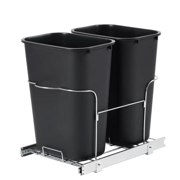 Garvee 2×35QT Garbage Waste Recyling Bin with Full Extension Slides, Space-Saving Design, Eco-Friendly Waste Management, Multi-Purpose Bins, Pullout Trash Can for Under Kitchen Cabinets, Black
